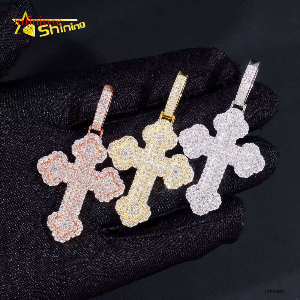 Ready to Ship Iced Out Cross Solid Sier with Moissanite Dia Hip Hop Pendant Necklace Jewelry Wholesale