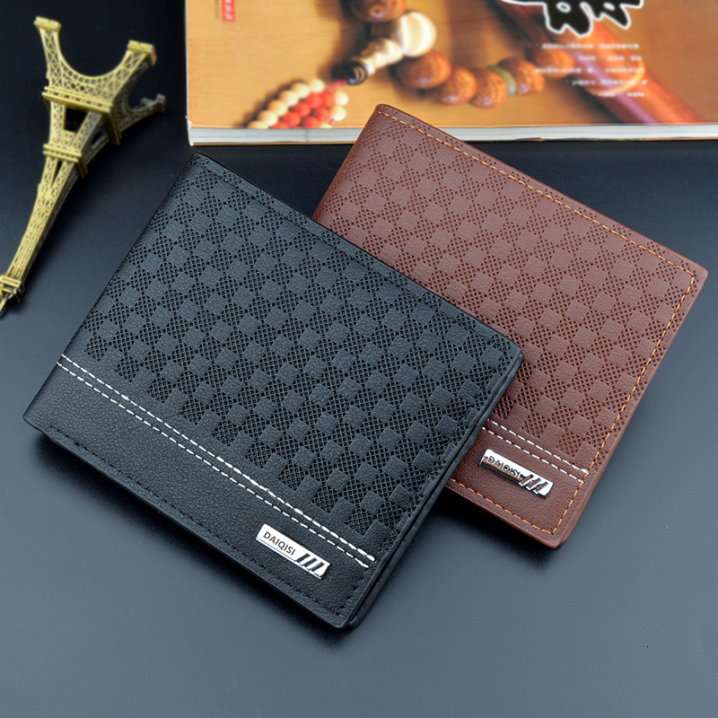 New Men's Wallet Short Fashion Simple Plaid Thin Wallet For Luxury Bag Men Designer Bag Youth Large Capacity Horizontal Soft Leather Wallet