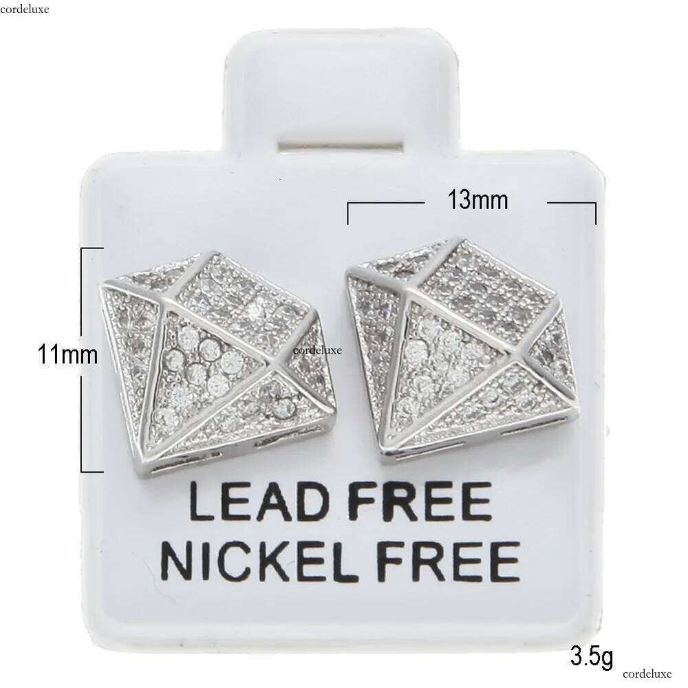 New Fashion Princess Cut Dia Mens Earring Studs and White Gold Plated personalized Hip Hop CZ Cubic Zirconia Stud Earrings Jewelry Bijoux Accessories