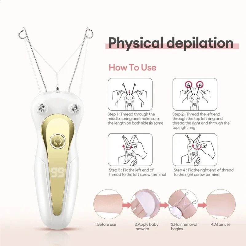 Mini Electric Hair Remover Hair Removal Defeatherer Women Beauty Epilator Body Arm Cotton Thread Depilator LCD Display 250805