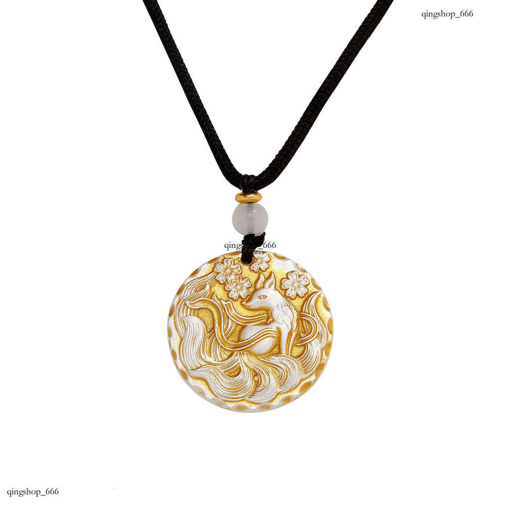 New Chinese Gold-Plated Ethnic Auspicious National Trend Ancient Style Solid Round Necklace for Men and Women Couples Pendant