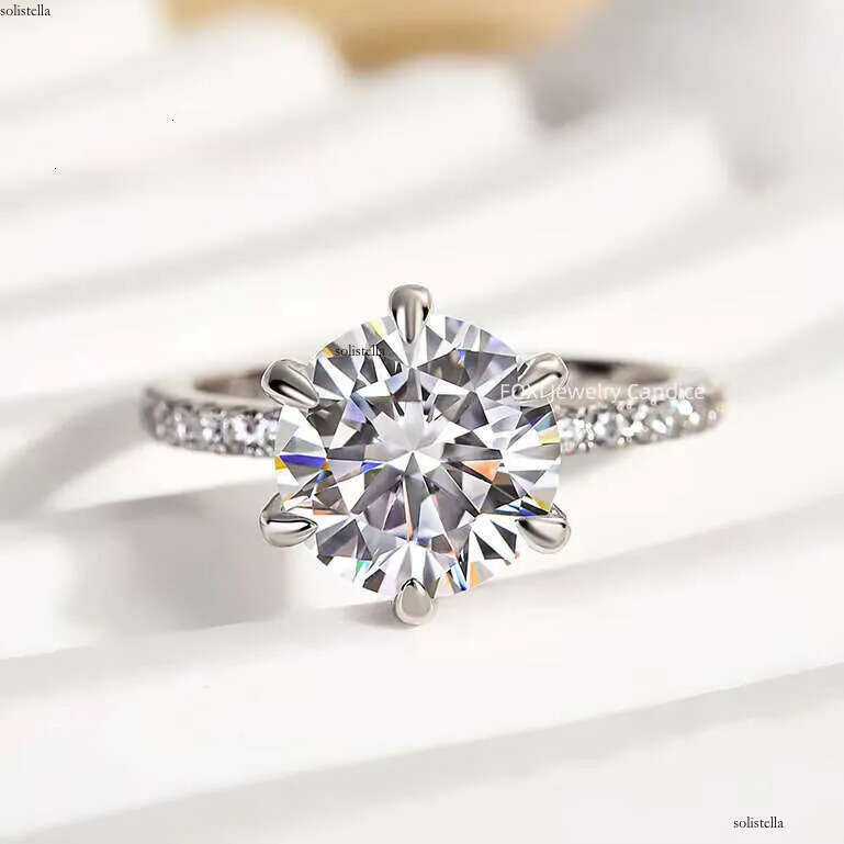 Hot Sale Valentine's Day Six-Claw Moissanite Ring S Gold Inlaid High Quality Classic Jewelry