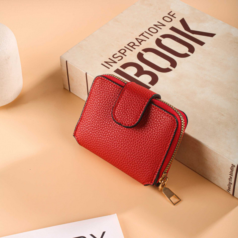 Cross-border Women's 80% Off Solid Color Lychee Texture Ladies Wallet With Makeup Mirror Multi-card Slot Coin Purse Luxury Bag Compartment Zipper