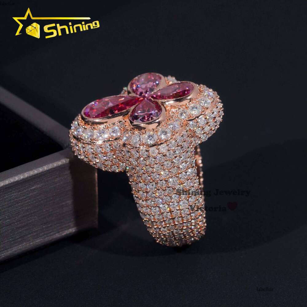 Style VVS Men's Silver Ice Out Cross Pink Pear Cut Moissanite Hip-Hop Ring