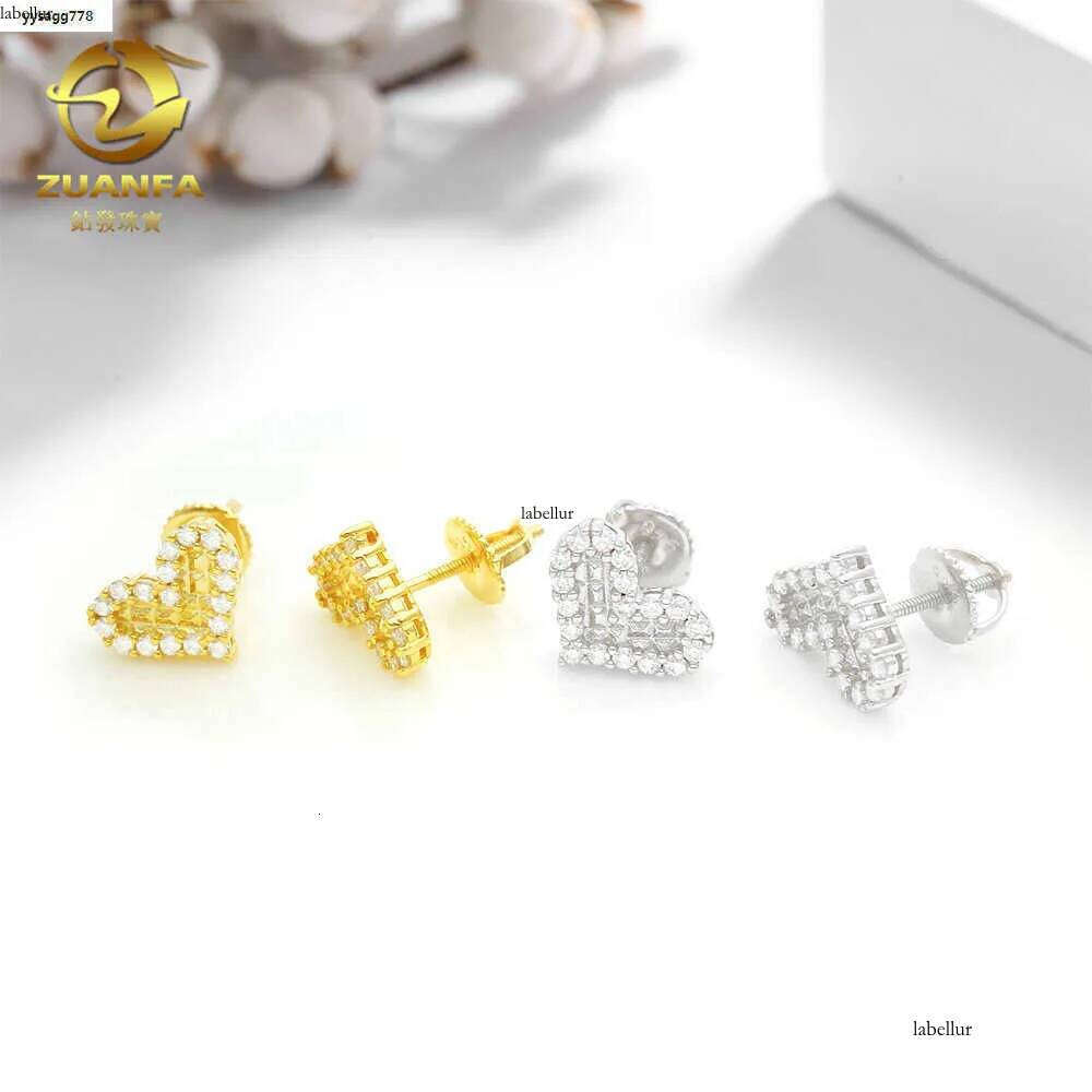 Ins2022 new mens and womens heart-shaped hip-hop jewelry VVSs pure sier with Mozambique earrings