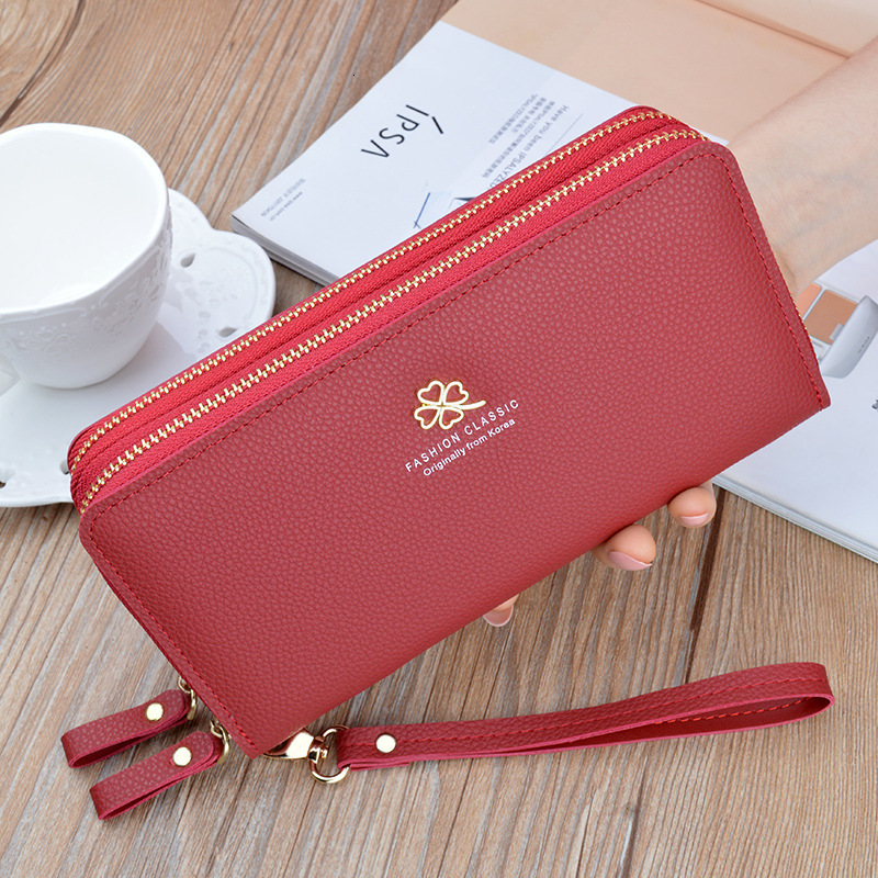 New Women's Wallet Long Double Zipper Clutch Fashion Lychee Texture Designer Bag Luxury Bag Large Capacity Double Layer Wallet Phone Bag