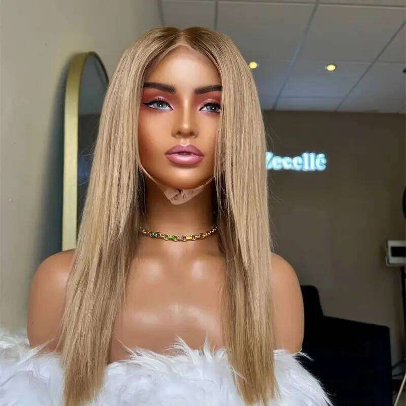 Ombre Golden Blonde with Dark Roots Soft Wigs Fashion HD Synthetic Lace Front Premium Fibre Cosplay Party Wig