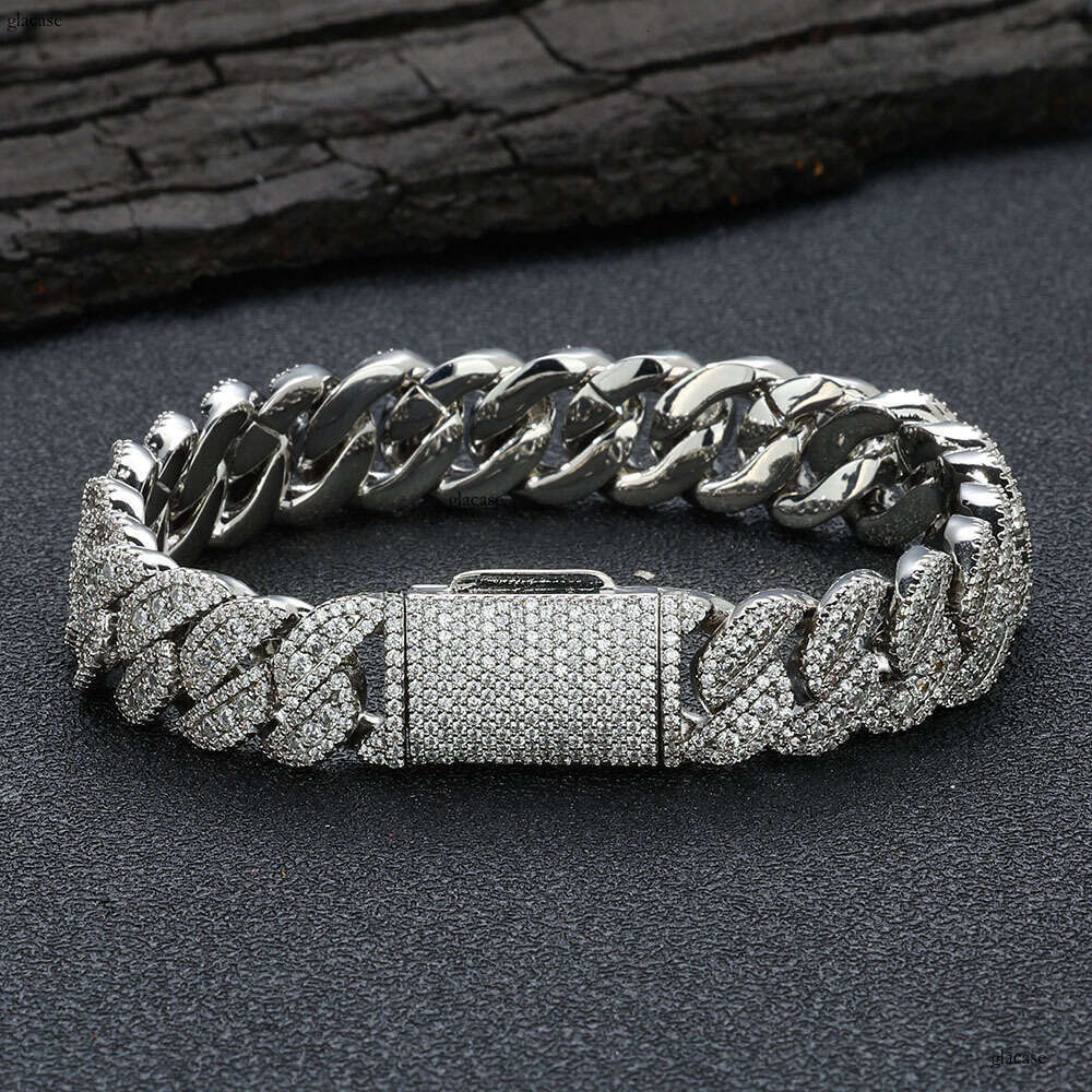 Hip Hop 14mm Flip Cover Full Dia Zircon Cuban Chain Men's Bracelet Jewelry