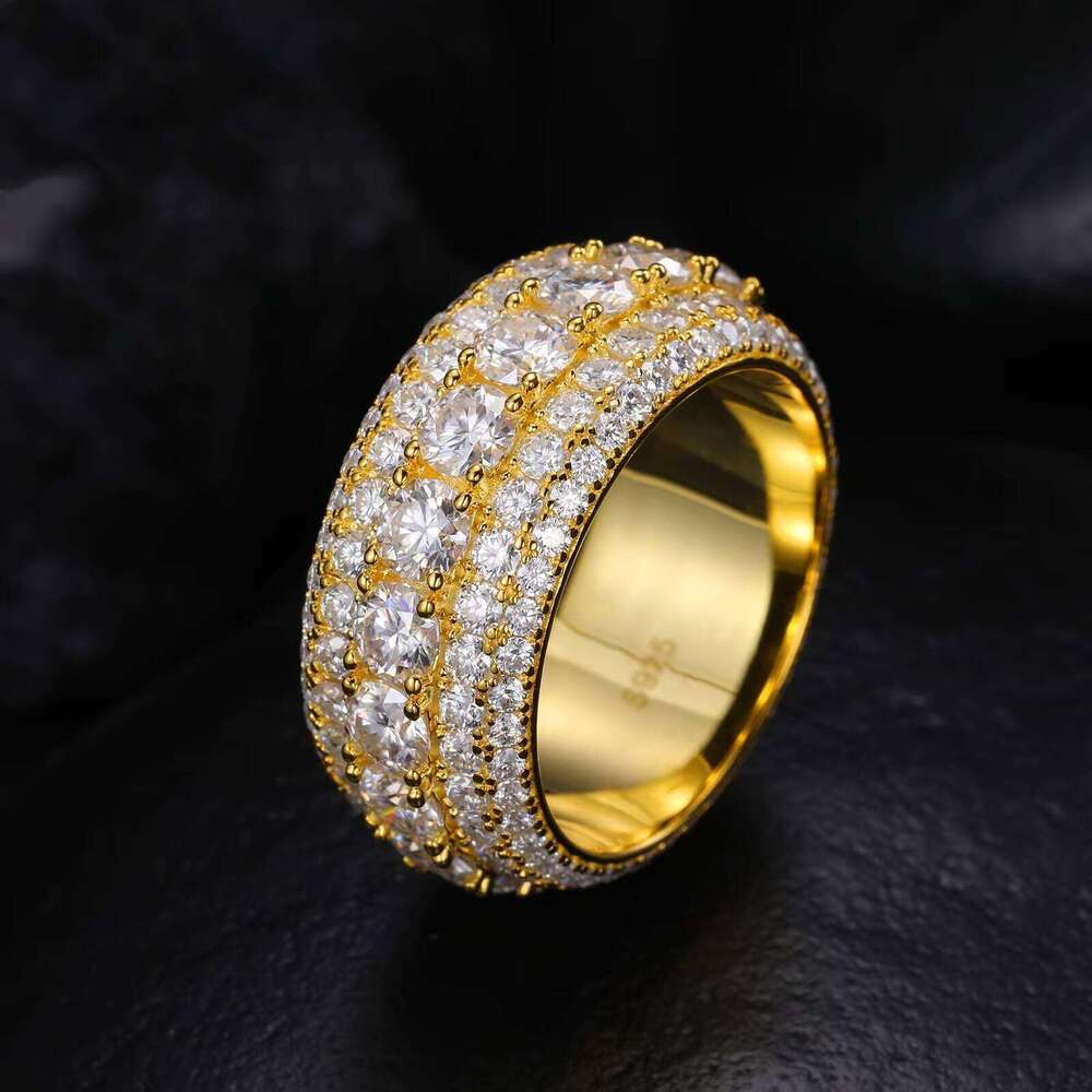 Luxurious 5-Row Moissanite Unisex Ring Pure Silver Shiny White Gold Finish Fashion Jewelry Wedding Party Gift