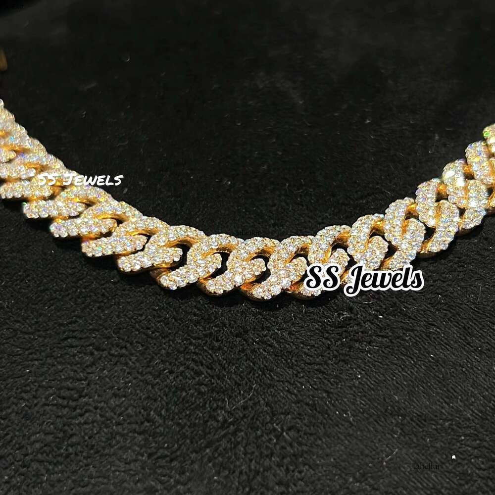 High-end Sier Cuban Chain Baguette Moissanite Hip-hop Unisex Necklace