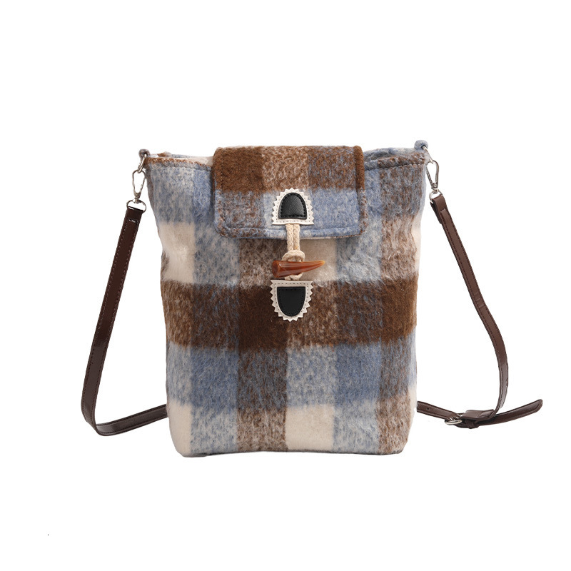 Wool Plaid 2025 New College Style Bucket Crossbody Bag for Going Out ddmymoon