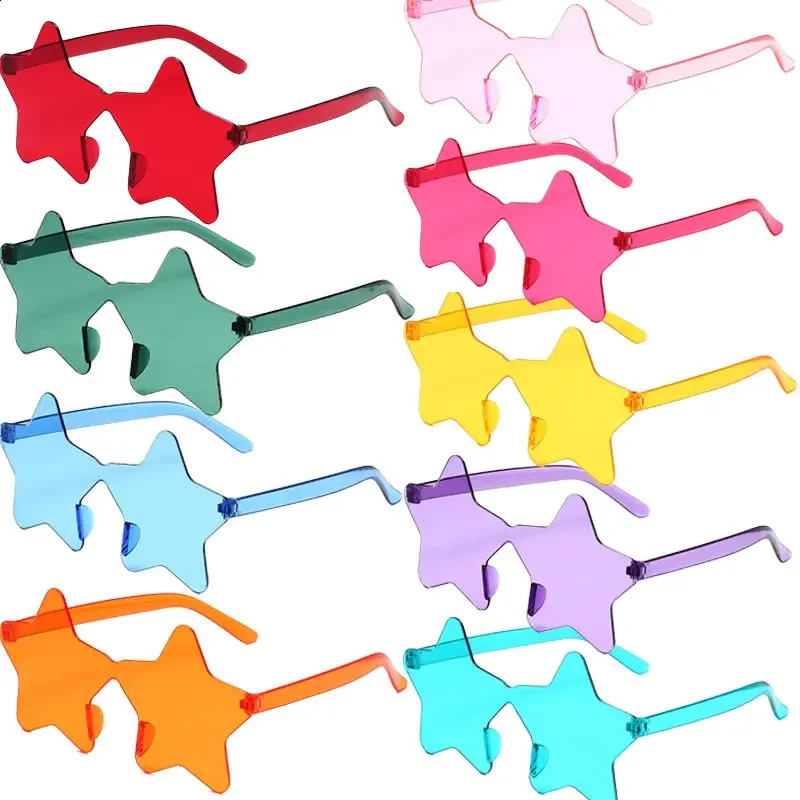 Star Sunglasses Colorful Rimless Star Glasses Transparent Candy Color Sunglass Men Women Po Props Birthday Party Cosplay 250805