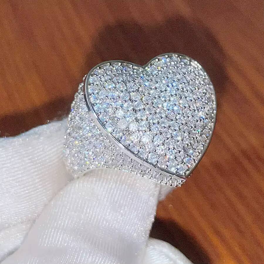 Heart Shape Moissanite Ring D VVS 925 Sterling Silver Iced Out Hip Hop Engagement Jewelry for Men or Women
