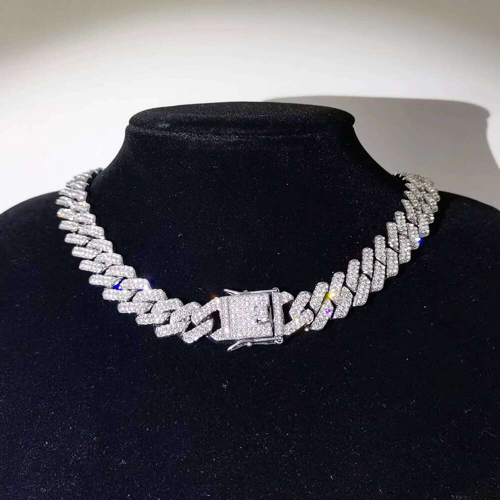 14mm Gold-Plated Miami Iced Out Jewelry Cuban Necklace Necklace, Hip-Hop Chain