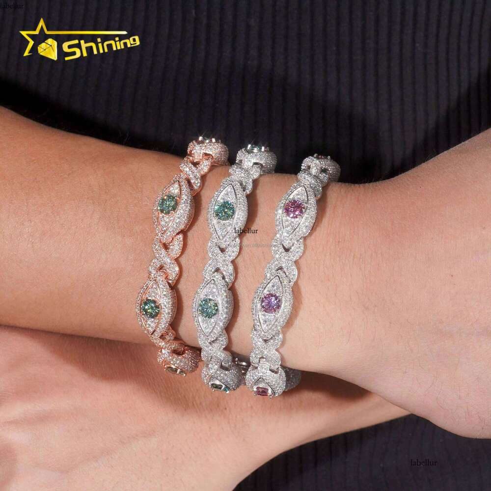 12mm Sier Colorful Eye Hip Hop Jewelry Men's Iced Out Infinite Silicon Stone Cuban Bracelet