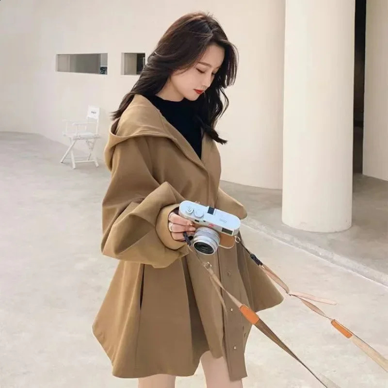 Chichooded Korean Style Womens Trench Jacket Spring Autumn Arrival Petitelantern Sleeve Casual British Trendy 250809
