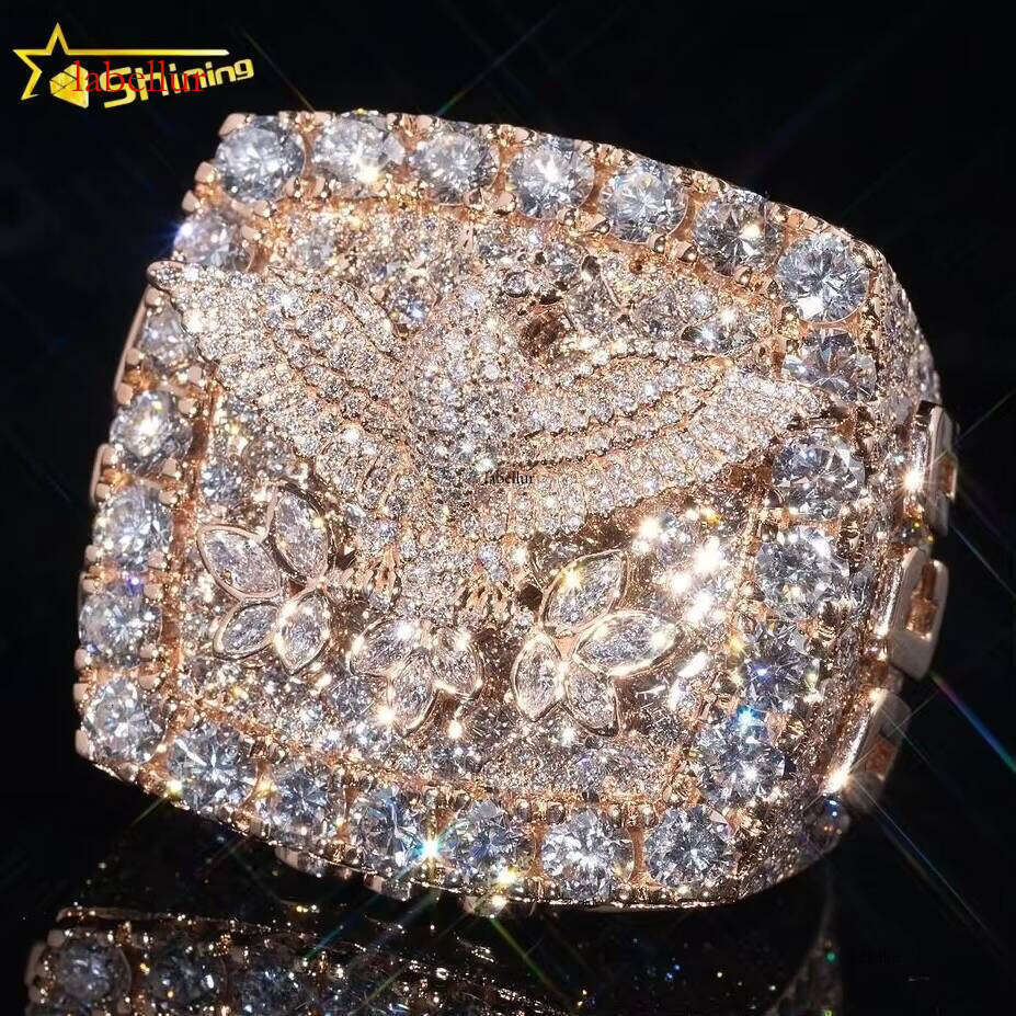 Stylish Men Jewelry Made Rose Gold Moissanite Dia Championship Ring With Custom