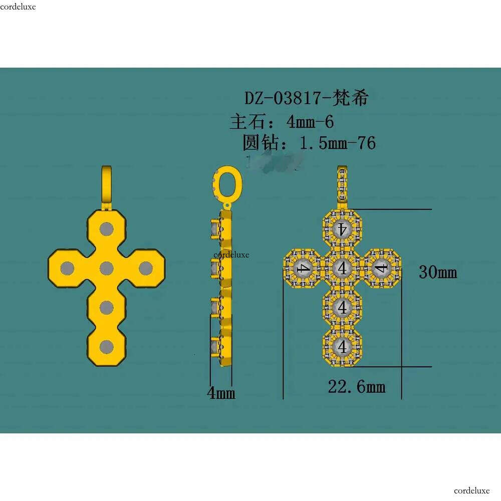 New Design 4mm 5mm 6mm Moissanite Dia Halo Hip Hop Cuban Cross Pendant for Tennis Chain Jewelry