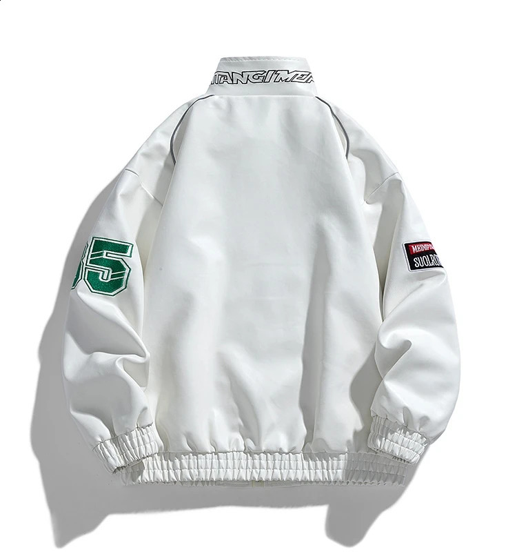 Mens Leather Jacket Pu Letter Embroidery Motorcycle Jacket Retro Hip Hop Windbreaker Biker Coat Street Fashion Black White Green 250809