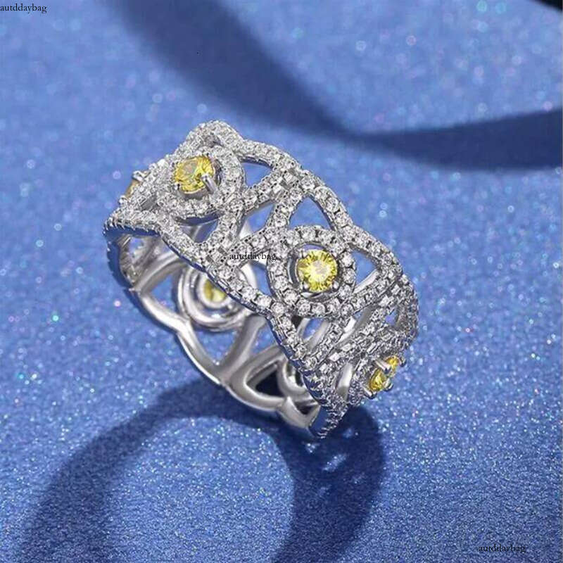 2021 Top Selling Choucong Wedding Rings Original Jewelry Real Sterling Sier Yellow Topaz CZ Dia Lace Eternity Women Engagement Band Ring Gift