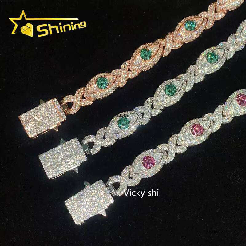 12mm Sier Colorful Eye Hip Hop Jewelry Men's Iced Out Infinite Silicon Stone Cuban Bracelet