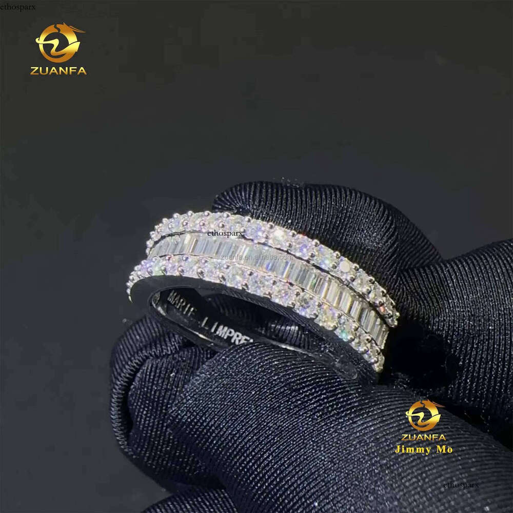Customized Unique Wedding Jewelry Solid Sier GRA Certificates White Gold Bridal Baguette Moissanite Eternity Band Ring
