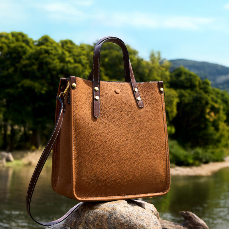 Fashion Genuine Vertical Tote Handbag Top Layer Cowhide Commuter Shoulder Briefcase Women Soft Leather Crossbody Bag