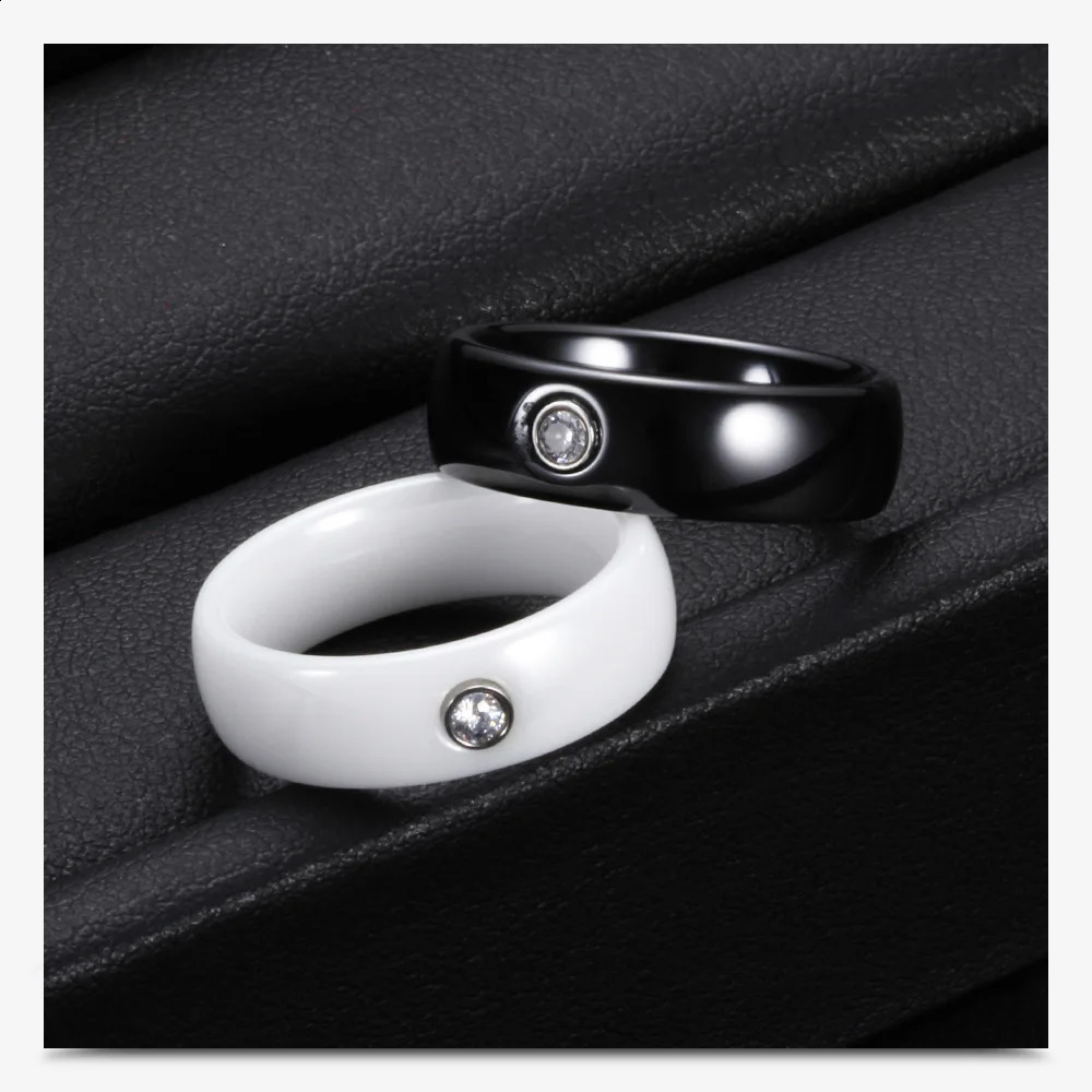 6MM Zircon Ceramic Ring For Women Finger jewelry Accessories Black White Color US Size 6-9 waterproof Anti-fading 250805