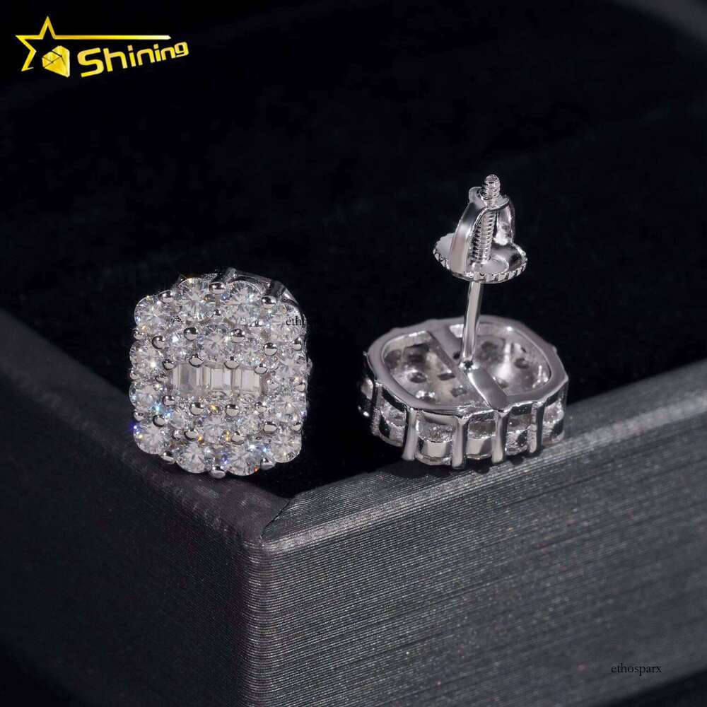 Promotion Price Pass Dia Tester GRA Certified Fully Iced Out Hip Hop Sier Jewelry Baguette Moissanite Stud Earrings