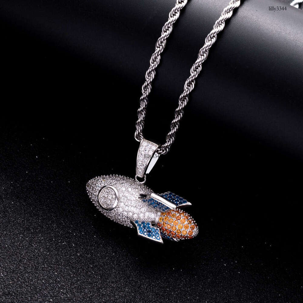 Jewelry Sterling Sier Rocket Pendant Colorful Moissanite chain Cool Trendy Hip Hop Necklace