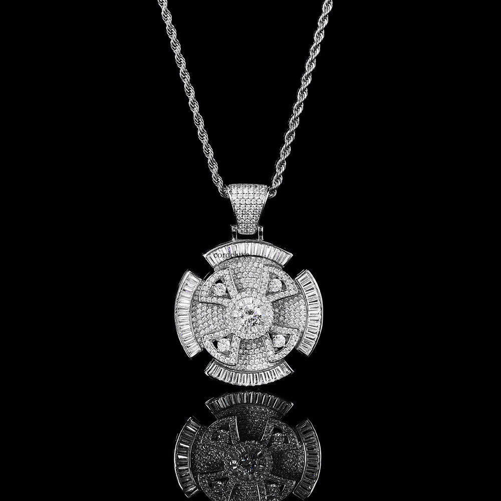Hip-Hop Rotating Cross Trendy Brand Personality Square Round Moissanite chain Pendant Accessories Men's Necklace