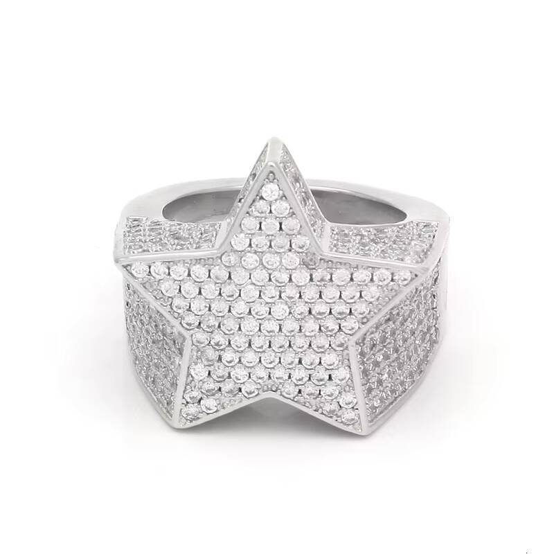 2025 925 silver Mens Iced Out Star Ring Moissanite Diamond Gold Hiphop Bling Jewelry