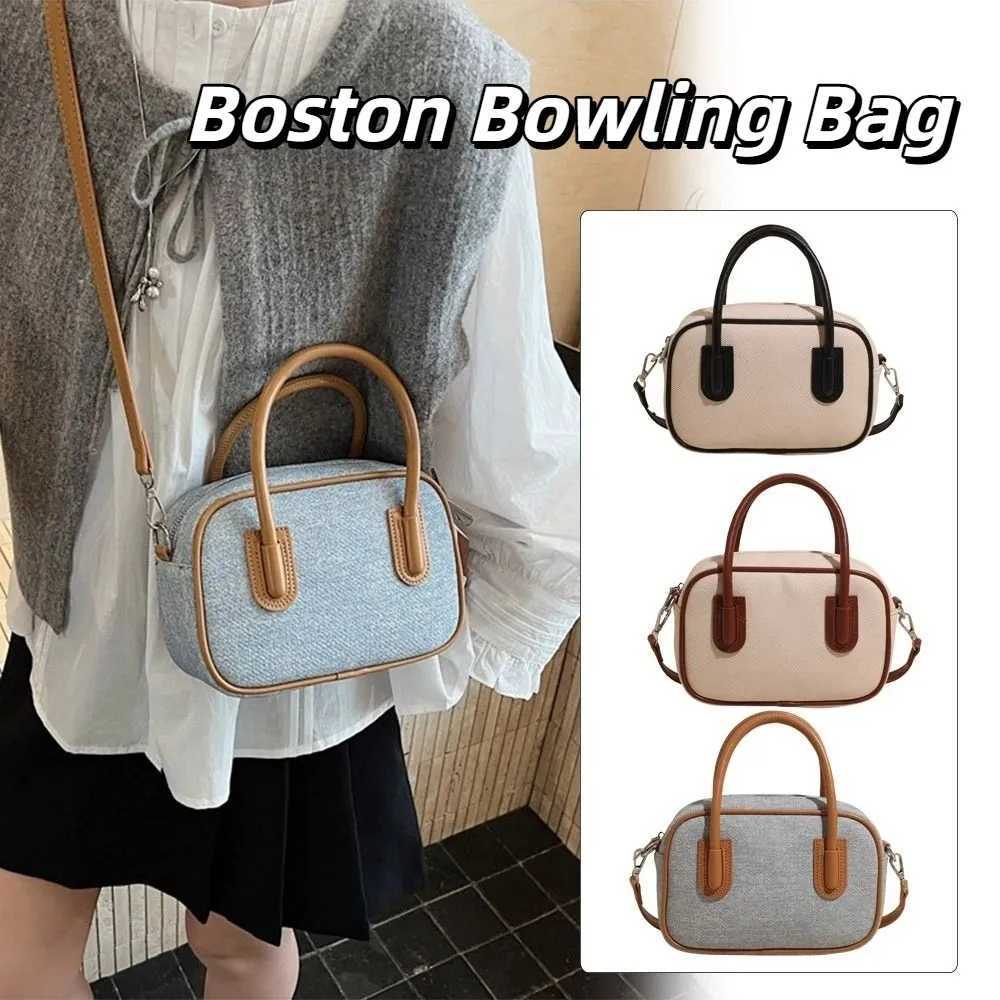 High Quality Leather PU Bowling Bag Korean Style Solid Color Boston Tote Bag Handbag Minority Design Z250809