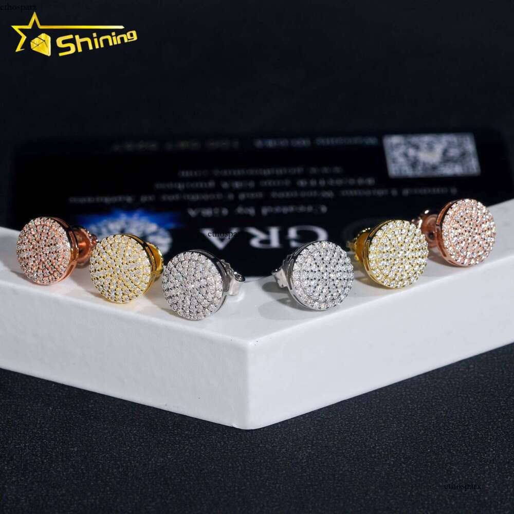Ready to Ship Pass Dia Tester Hip Hop Sterling Sier Gold Plated VVS Moissanite Stud Earrings Rapper Jewelry