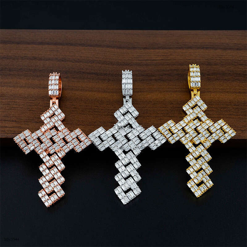 Full Sterling Silver Inlaid Moissanite chain Cross Personality Hip-Hop Jewelry Unisex Accessories Necklace Pendant