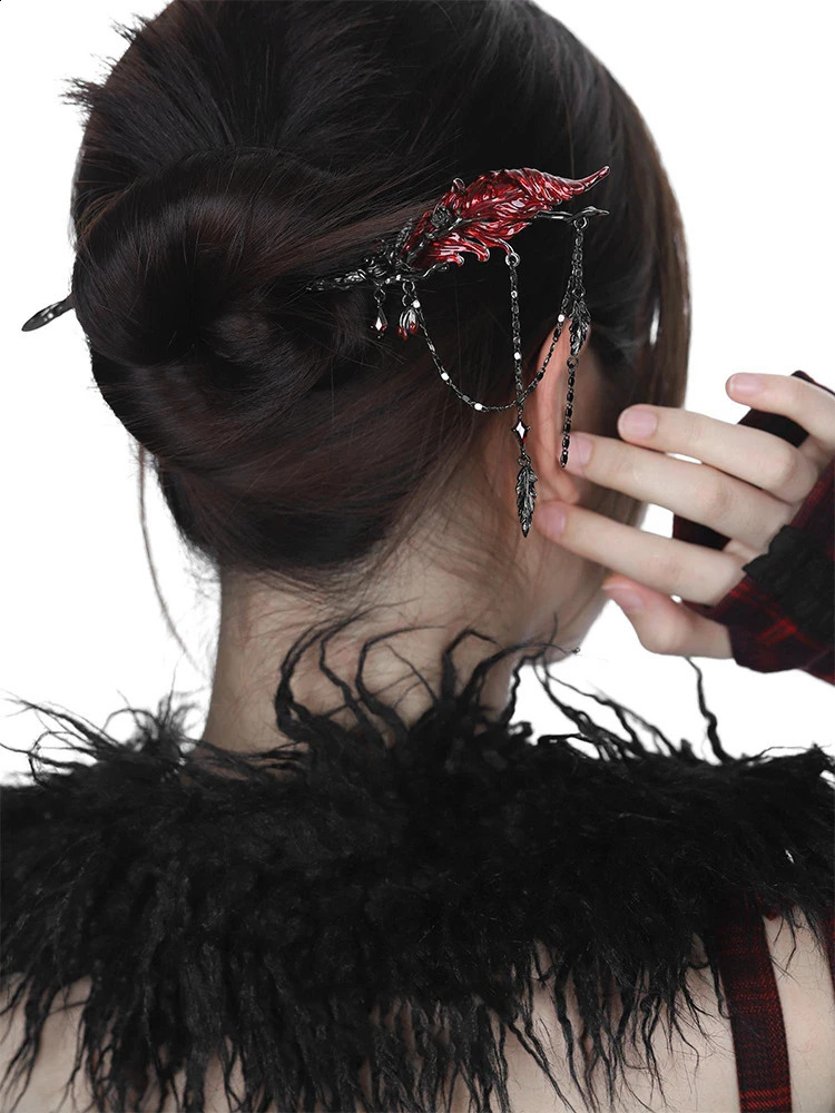 ZHUUHE Red Feather Hair Pins In Cyberpunk Style Are Party Gifts For Women Jewelry Accessories 250807