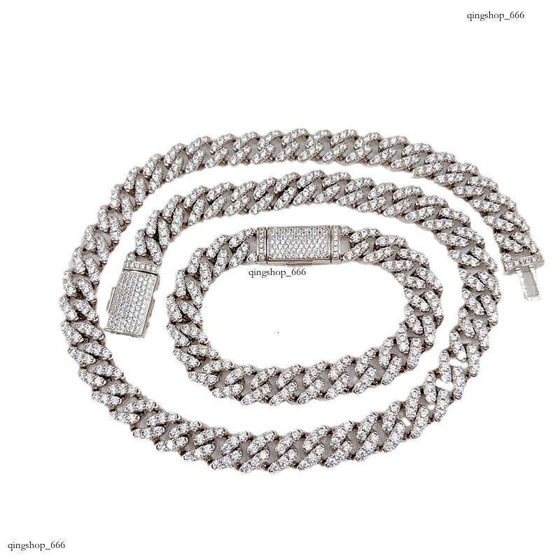 Hot-Selling 12mm Single Row Full Dia Hip-Hop Cuban Chain Micro-Inlaid Moissanite chain Trendy Fashion Style