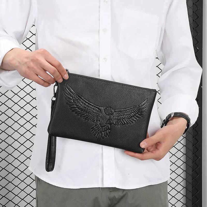 FEIDIKABOLO Genuine Leather Clutch Wallet Long Fashion Em Eagle Man Purse Classic Design Male Mobile Cash Bag