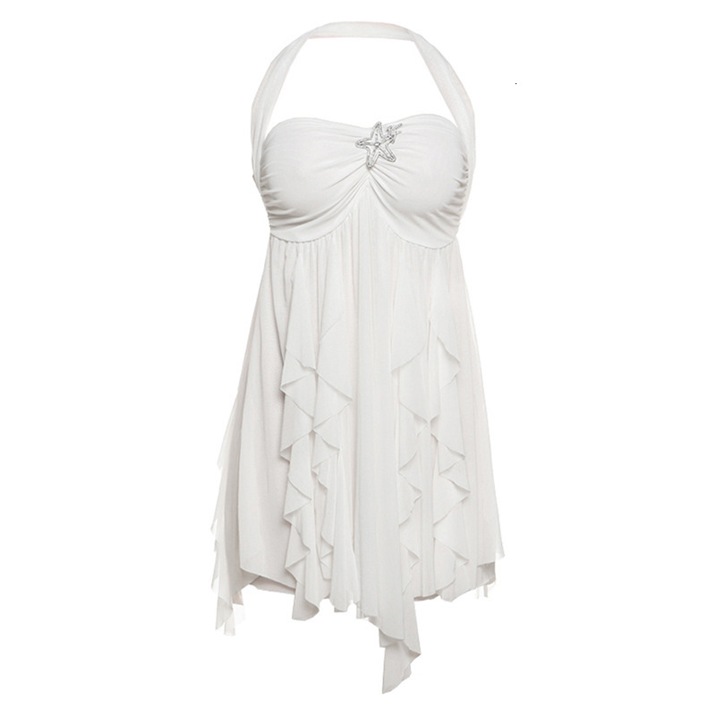 2025 Summer New Womens Sexy Halter Neck Backless Irregular Hem Short Dress