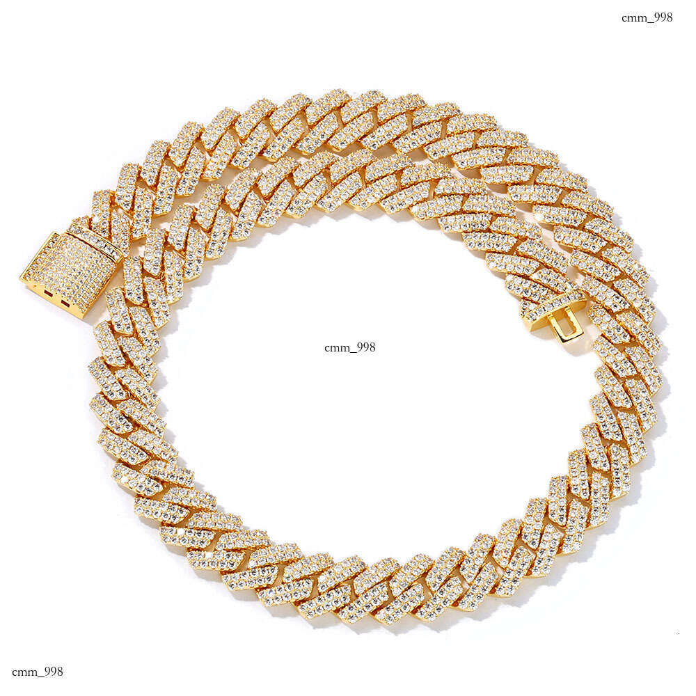 14mm Double Row Moissanite chain Rhombus Cuban Chain Trendy Full Dia Men's Necklace Jewelry