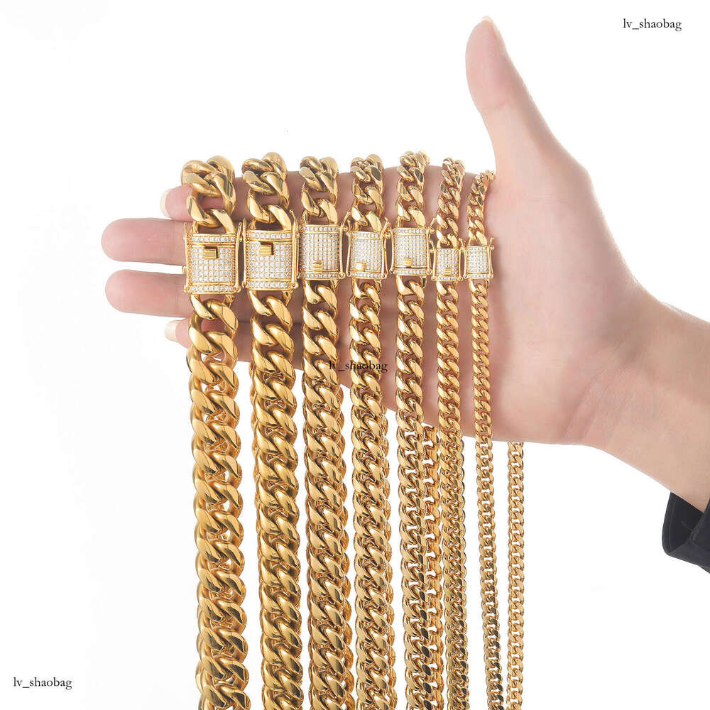 Hip Hop 6-18mm Stainless Titanium Steel Necklace Micro Paved Moissanite chain Clasp Miami Cuban Chain