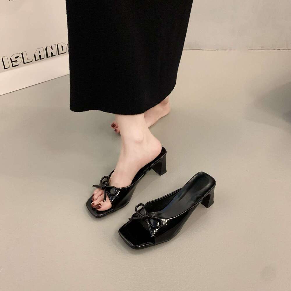 French Style Bowknot Designer Shoes Chunky Heel Sandals for Women Outdoor 2025 New Summer Large Size Peep Toe High Heels