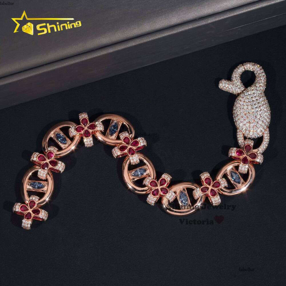 Multiple Options 18MM Fancy Jewelry Infinity Link Chain Marquise Cut Colorful Moissanite Dia Evil Eye Clover Cuban Bracelet