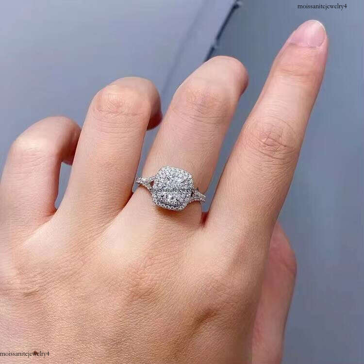 Fine Jewelry Solid 14K White Gold 1.0CT Cushion Moissanite Dia with Halo Women Engagement Wedding Rings