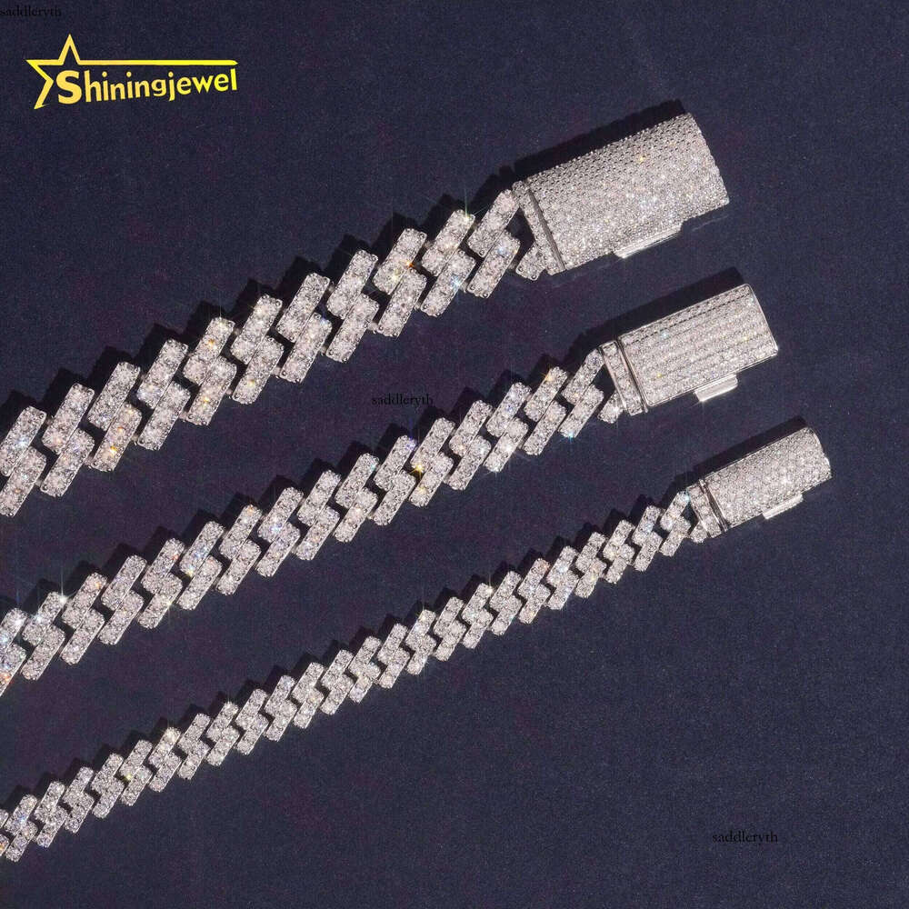 Sterling Sier Hip Hop 7mm 10mm 13mm One Row Cuban Necklace Men Women VVS Moissanite Chains Iced Out Link Chain