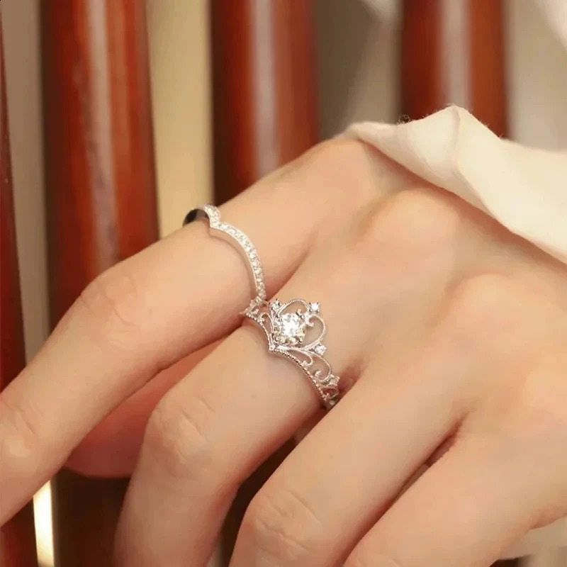 2pcs Lovers Crown Rings For Woman And Man Adjustable Cubic Zirconia Engagement And Wedding Queen Couple Ring Set Jewelry 250805