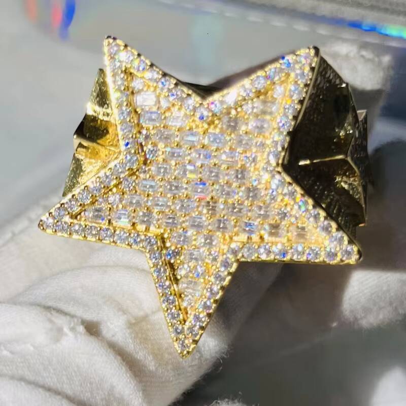 VVS Moissanite Diamond Rings Jewelry 925 Sterling Silver 18k Gold Plated Factory Jewelry Iced Out Man Rings