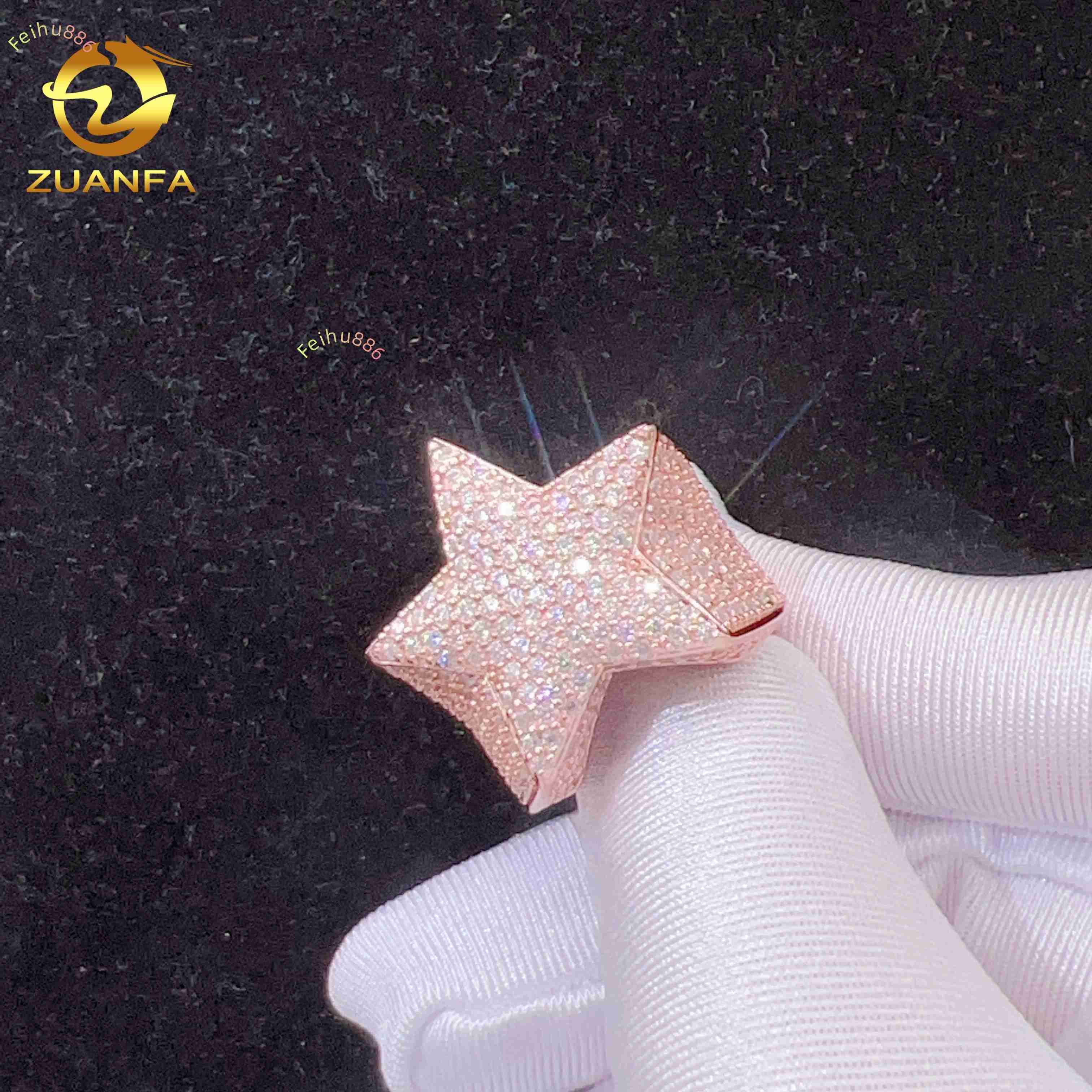 Sterling Silver 925 D Color VVS Moissanie Diamond Iced Out Diamond Star Ring