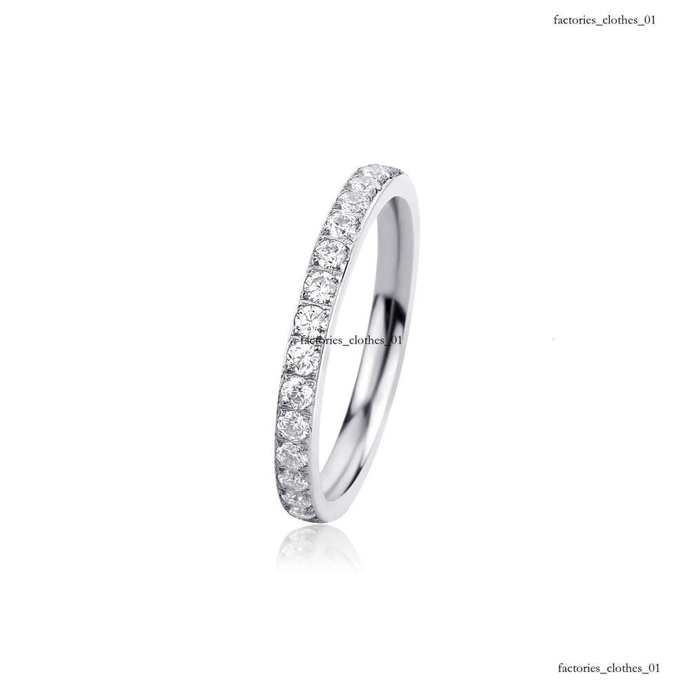Trendy Gold Sterling Silver Single Row Full Diamond Ring for Women Hip Hop Simple Personality Jewelry