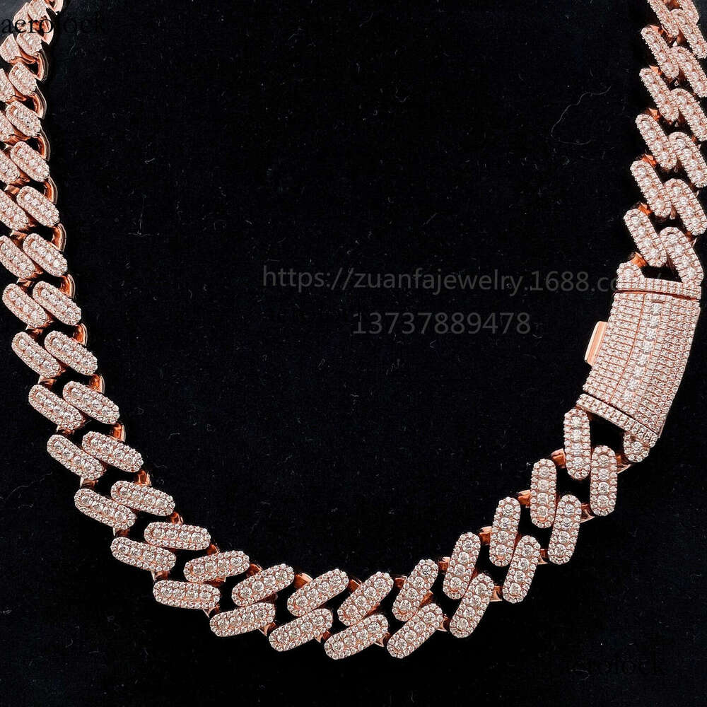 15mm Full Inlaid Moissanite Iced Out VVS Cuban Chain Hip Hop Trendy Brand Necklace